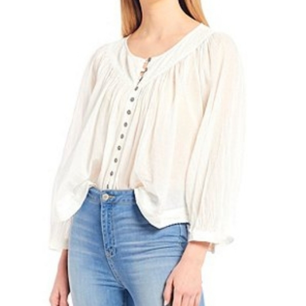 ❗️Free People We The Free Cool Meadow Sheer Long Sleever White Top Small